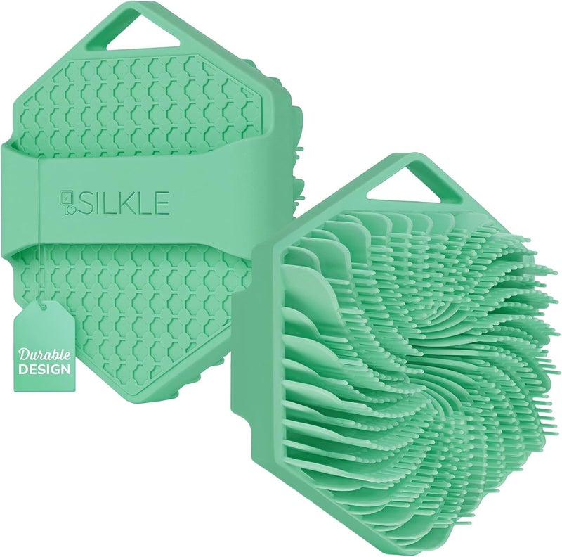 SILKLE Silicone Body Scrubber – Gentle Exfoliating Shower Scrubber for Body & Bath, Silicone Shower Brush & Loofah Alternative – Non-Slip Silicone Body Brush, Quick Dry, Hygienic - Green - Image 1